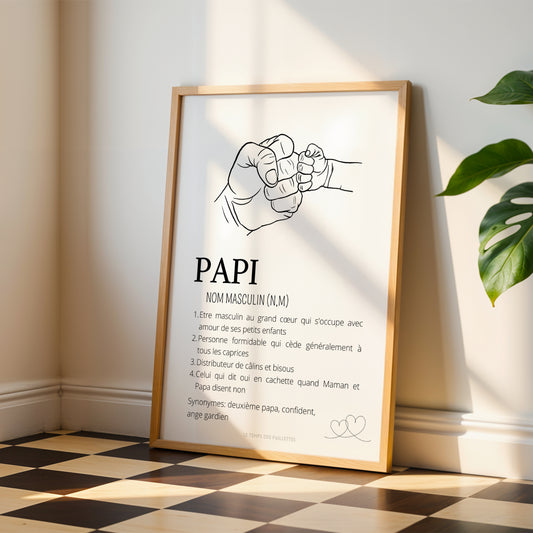 Affiche Définition Papi - Poster papy personnalisé - Cadeau pour papi personnalisé