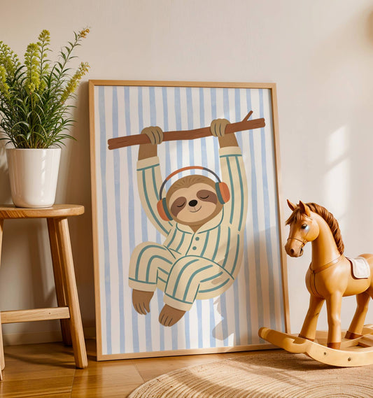 Affiche Paresseux Endormi – Poster Coloré Animaux Rigolos Chambre Enfant Dopamine Decor Cadeau Naissance