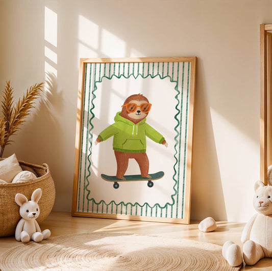 Affiche Paresseux Endormi – Poster Coloré Animaux Rigolos Chambre Enfant Dopamine Decor Cadeau Naissance