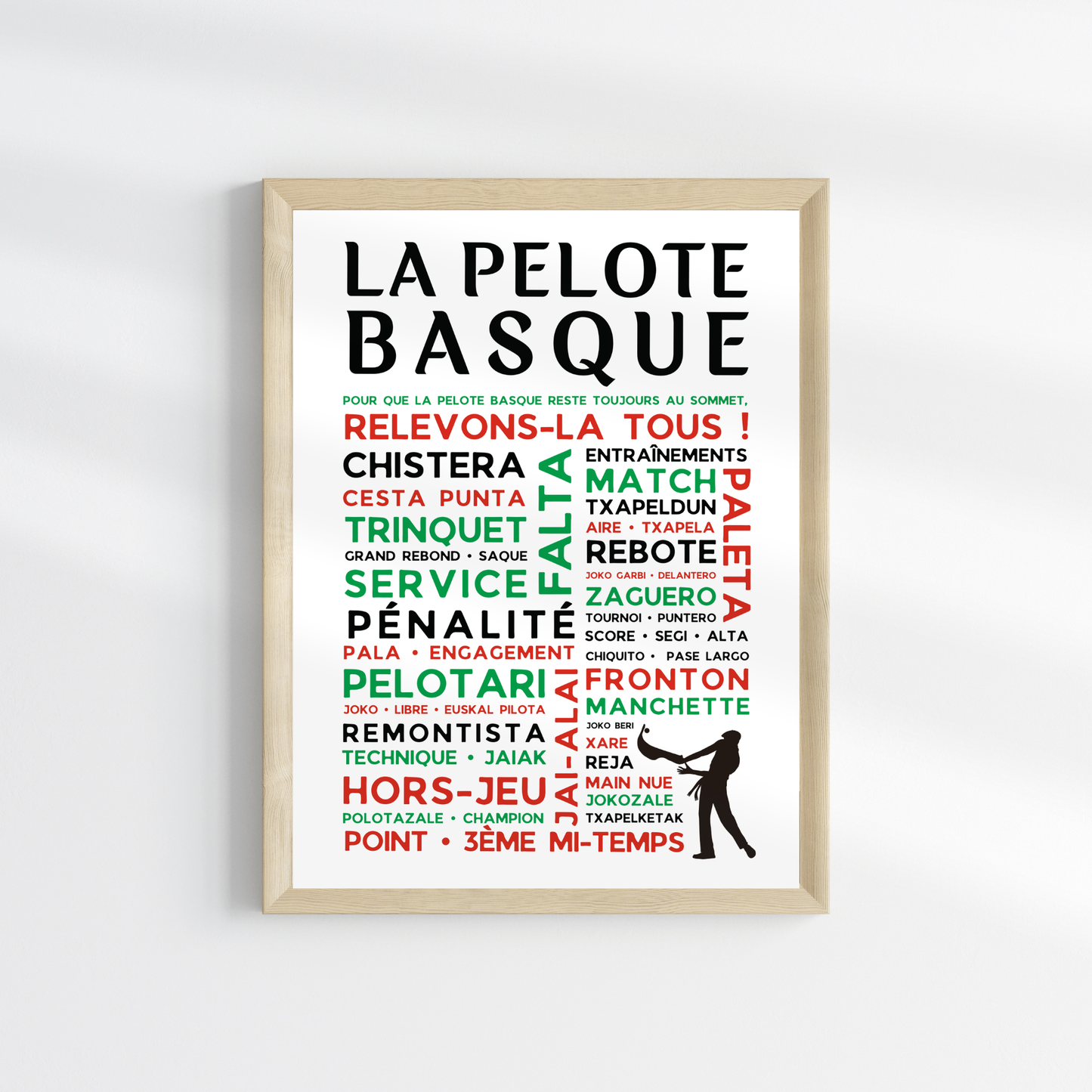 Affiche Pelote Basque – Poster Mots et Expressions – Cadeau Noël pour Passionnés de Pelote Basque - Décoration Pays basque fronton trinquet