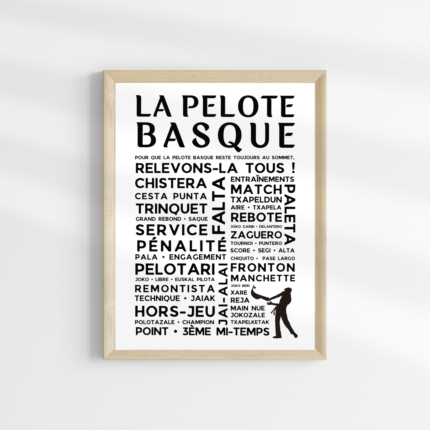 Affiche Pelote Basque – Poster Mots et Expressions – Cadeau Noël pour Passionnés de Pelote Basque - Décoration Pays basque fronton trinquet