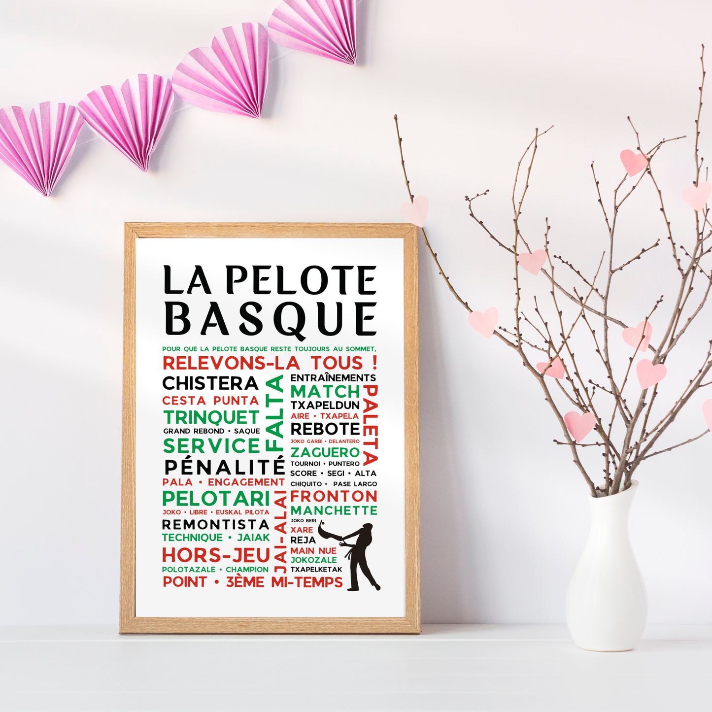 Affiche Pelote Basque – Poster Mots et Expressions – Cadeau Noël pour Passionnés de Pelote Basque - Décoration Pays basque fronton trinquet