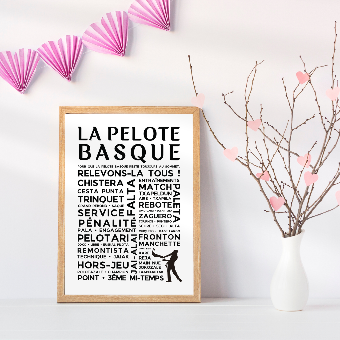Affiche Pelote Basque – Poster Mots et Expressions – Cadeau Noël pour Passionnés de Pelote Basque - Décoration Pays basque fronton trinquet