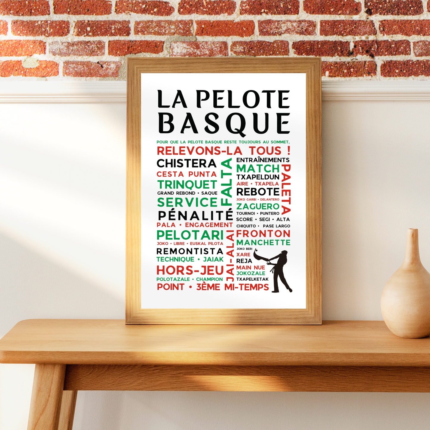 Affiche Pelote Basque – Poster Mots et Expressions – Cadeau Noël pour Passionnés de Pelote Basque - Décoration Pays basque fronton trinquet