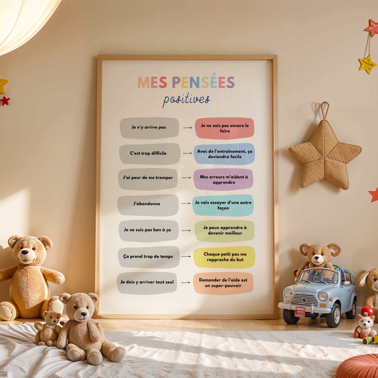 Affiche Growth Mindset Enfant Pensées Positives – Poster Affirmations Confiance en Soi Chambre Bébé Montessori - Image 4