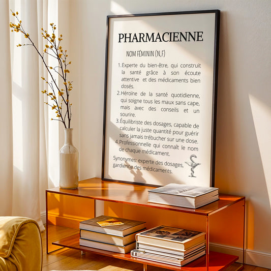 Affiche Définition Pharmacien Pharmacienne – Décoration Minimaliste pour Pharmacie et Bureau