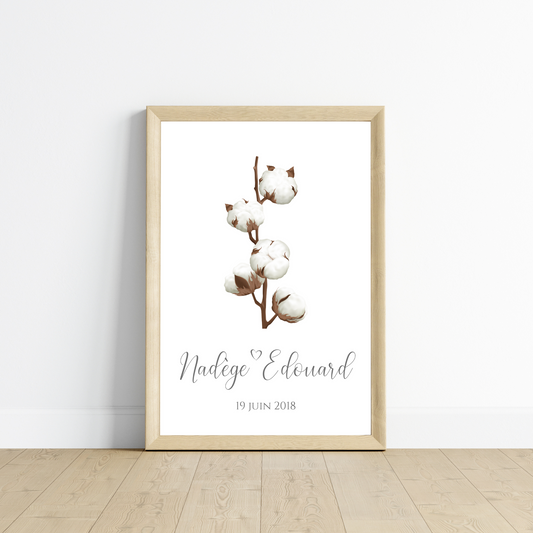 Affiche couple noce de coton - 1 an de mariage - affiche anniversaire de mariage par Le Temps des Paillettes - Le Temps des Paillettes