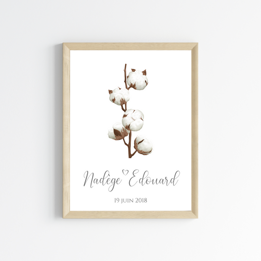 Affiche couple noce de coton - 1 an de mariage - affiche anniversaire de mariage par Le Temps des Paillettes - Le Temps des Paillettes