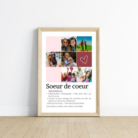 Affiche definition soeur de coeur - cadeau personnalisée BFF Meilleures amies par Le Temps des Paillettes - Le Temps des Paillettes