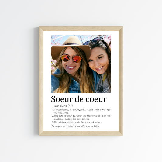 Affiche definition soeur de coeur - cadeau personnalisée BFF Meilleures amies par Le Temps des Paillettes - Le Temps des Paillettes