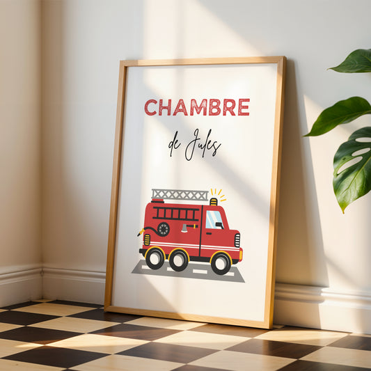 Affiche enfant pompier - Affiche chambre de garçon personnalisé - décoration pompier par Le Temps des Paillettes