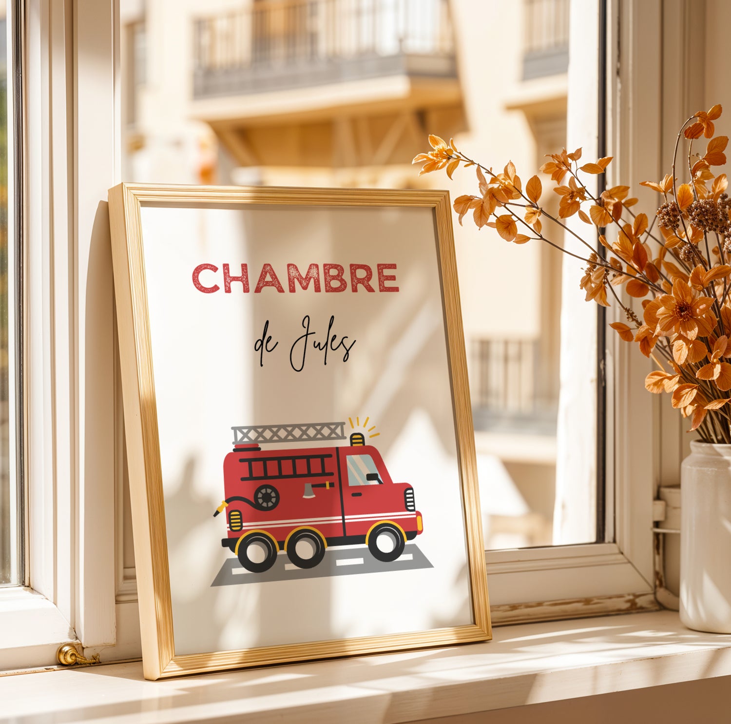 Affiche enfant pompier  - Affiche chambre de garçon personnalisé  - décoration pompier par Le Temps des Paillettes - Image 1
