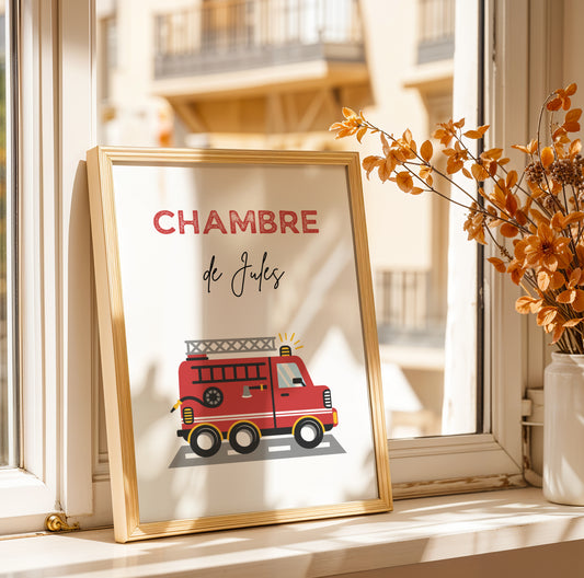Affiche enfant pompier  - Affiche chambre de garçon personnalisé  - décoration pompier par Le Temps des Paillettes