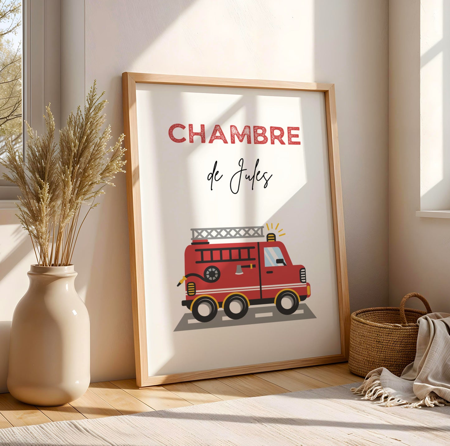 Affiche enfant pompier  - Affiche chambre de garçon personnalisé  - décoration pompier par Le Temps des Paillettes - Image 3