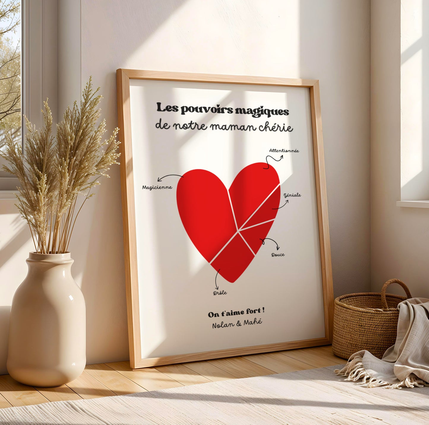 Affiche Maman Personnalisée Cœur | Prénoms & Message Sur Mesure | Cadeau Fête des Mères