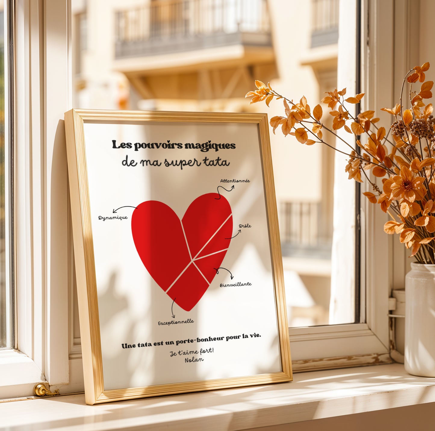 Affiche Tata personnalisée coeur et prénom, cadeau noel tata, cadeau anniversaire pour tatie, Idée cadeau noel tata - Image 2