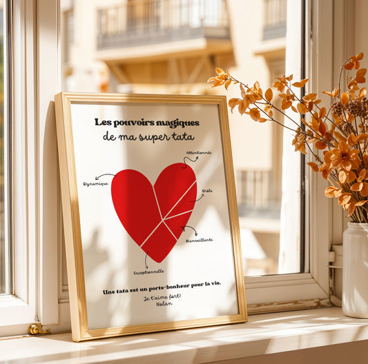 Affiche Tata personnalisée coeur et prénom, cadeau noel tata, cadeau anniversaire pour tatie, Idée cadeau noel tata