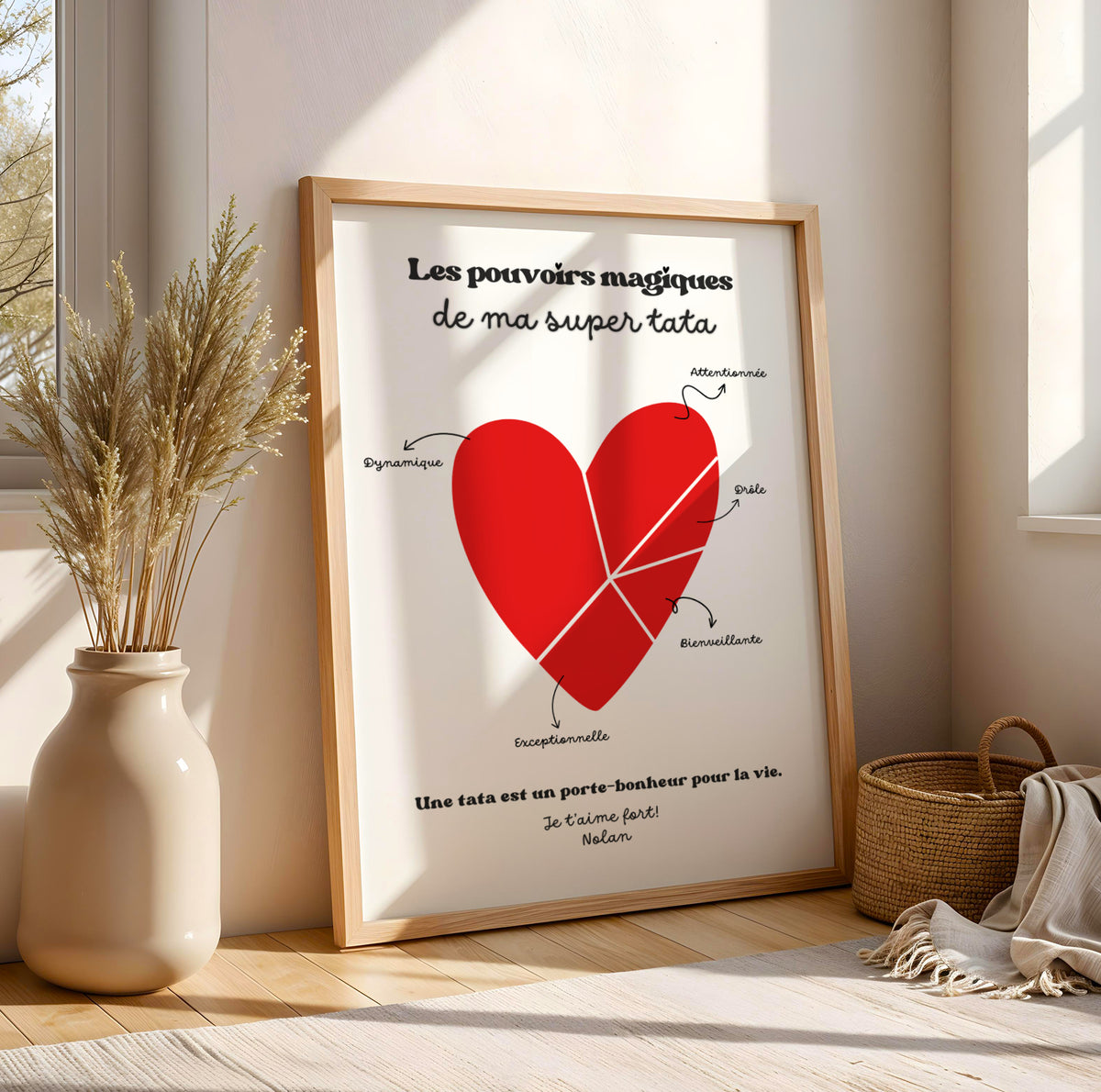 Affiche Tata personnalisée coeur et prénom, cadeau noel tata, cadeau anniversaire pour tatie, Idée cadeau noel tata - Image 3