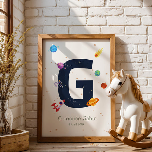 Affiche espace personnalisée prénom - Décoration chambre enfant espace par Le Temps des Paillettes