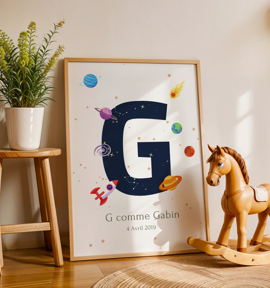 Affiche espace personnalisée prénom - Décoration chambre enfant espace par Le Temps des Paillettes
