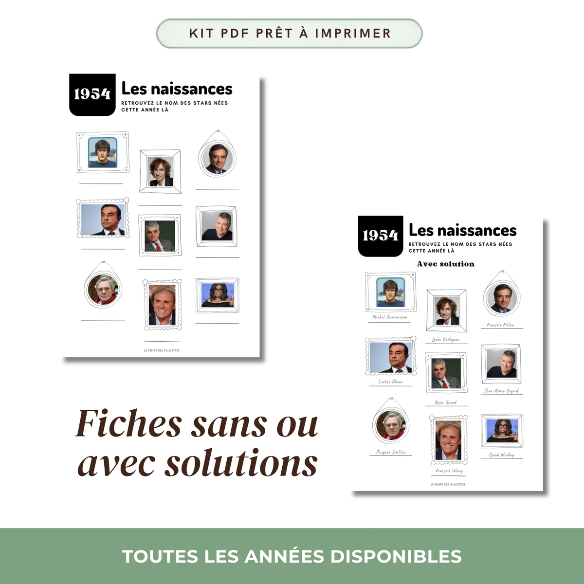 Quiz anniversaire année de naissance : kit PDF prêt à imprimer, 10 jeux et quiz à imprimer, toutes les années disponibles