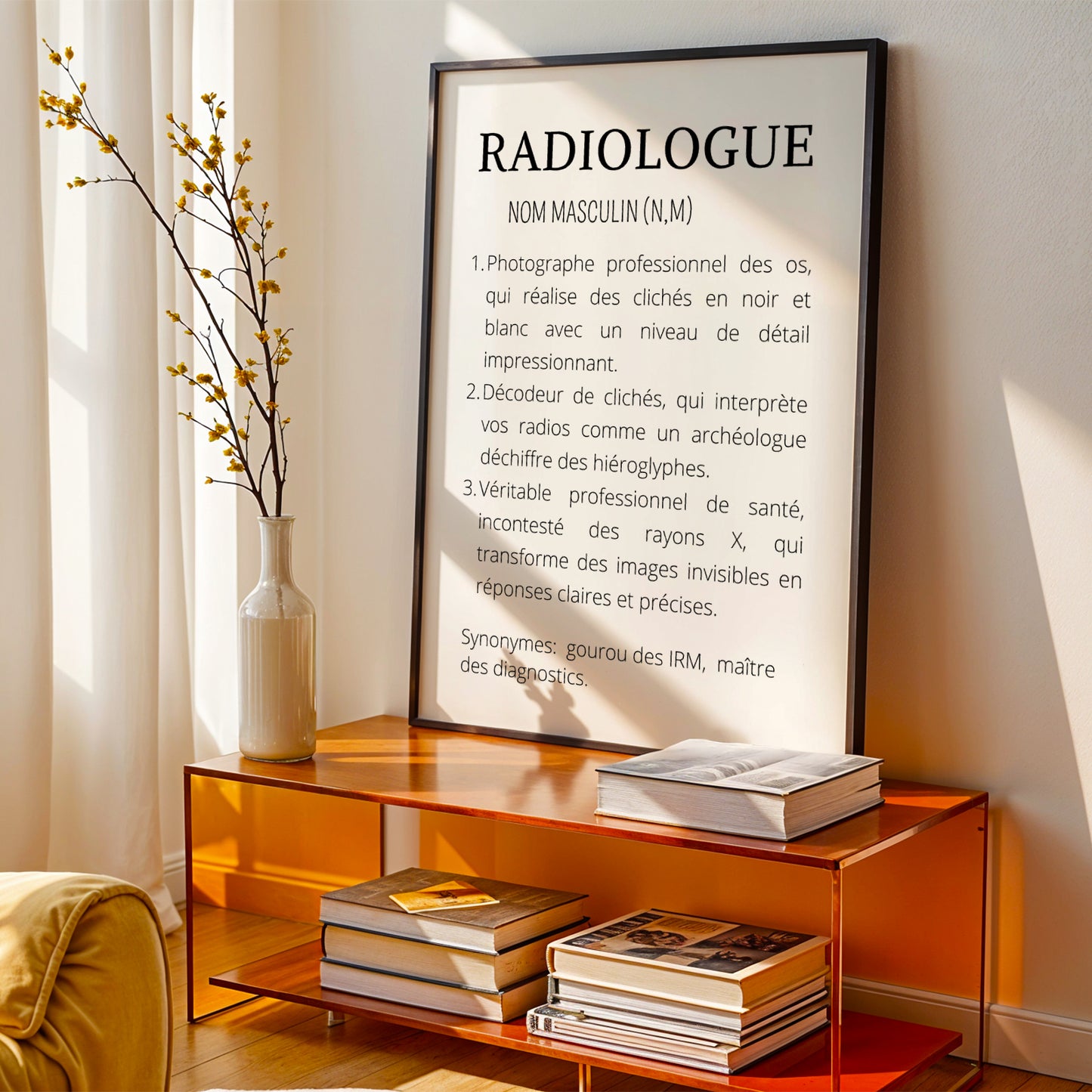 Affiche définition métier radiologue style drôle et minimaliste noir et blanc