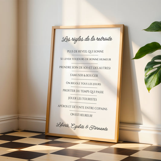 Affiche “Les Règles de la Retraite” – Cadeau Original pour Collègue à la Retraite