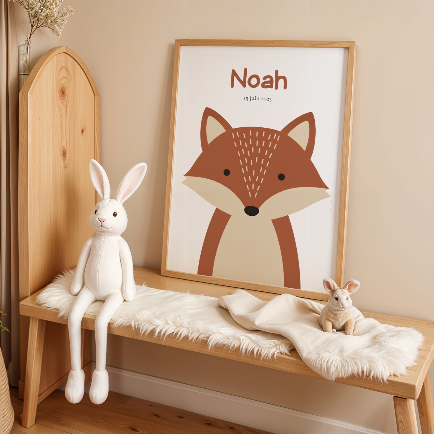 Affiche Enfant Prénom Personnalisée avec renard teinte terra cotta
