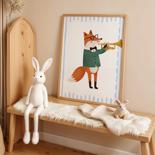 Affiche Renard Trompette – Poster Coloré Animaux Musiciens Chambre Enfant Dopamine Decor Cadeau Naissance