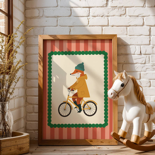 Affiche Renard Vélo – Poster Coloré Animaux Rigolos Chambre Enfant Dopamine Decor Cadeau Naissance - Image 1