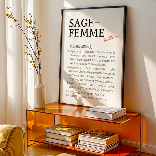 Affiche Définition Sage-Femme Noir et Blanc – Poster Minimaliste pour Cabinet et Salle d’Attente