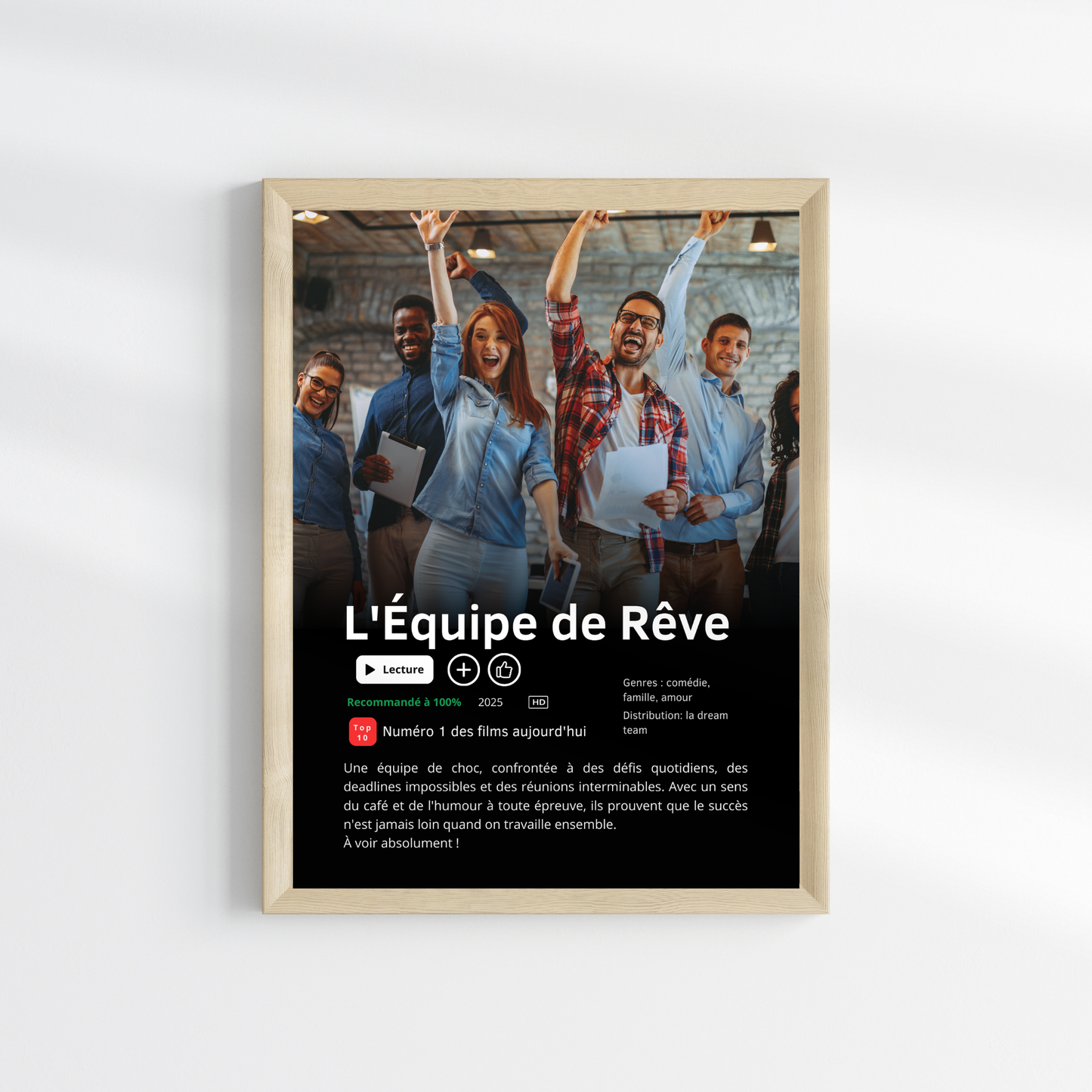 Affiche Netflix Personnalisée « L'Équipe de Rêve » pour collègue travail