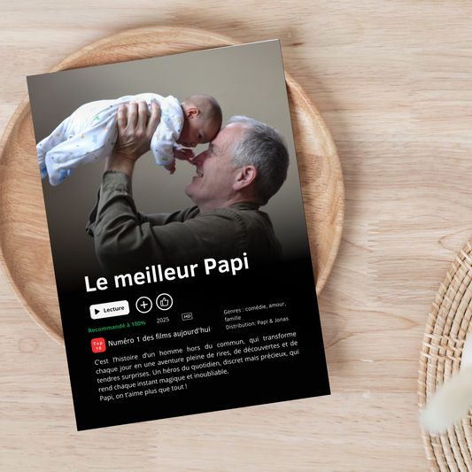 Affiche personnalisée style Netflix « Meilleur Papi du Monde » – Cadeau fête des grands-pères, Poster photo - anniversaire Papy