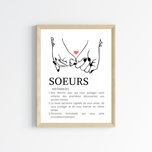 Affiche Définition Sœur Personnalisée avec Prénom et pinky swear - Cadeau Unique