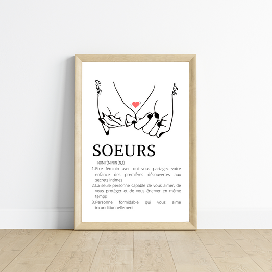 Affiche Définition Sœur Personnalisée avec Prénom et pinky swear - Cadeau Unique