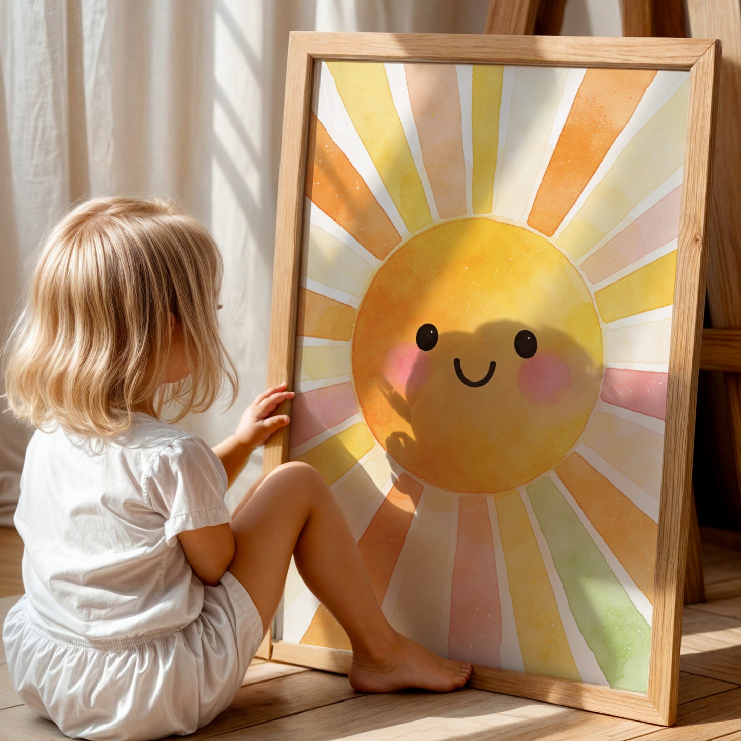 Affiches Personnalisables Chambre Bébé avec Soleil, Fleurs, Prénom et Initiale style aquarelle kawai
