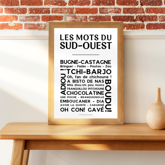 Affiche Les Mots du Sud-Ouest – Poster mots et expressions Occitanie – Décoration régionale – Cadeau noel - Décoration Murale Toulouse