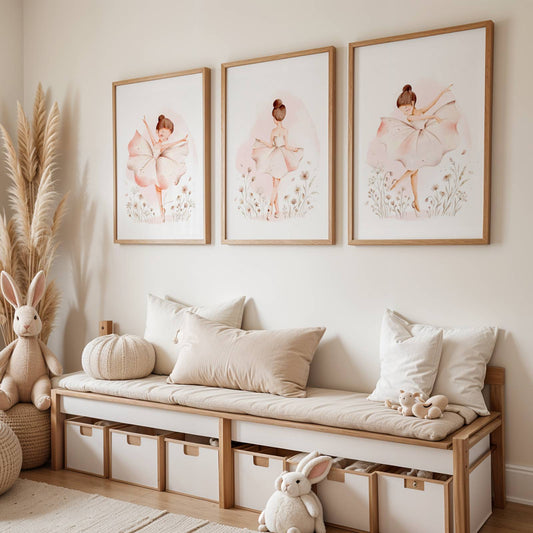 Lot 3 Affiches Chambre Fille Danseuse Étoile Ballerine Aquarelle – Galerie Murale Rose Poudré Cadeau Naissance Anniversaire