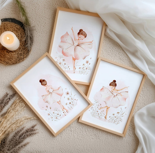 Lot 3 Affiches Chambre Fille Danseuse Étoile Ballerine Aquarelle – Galerie Murale Rose Poudré Cadeau Naissance Anniversaire