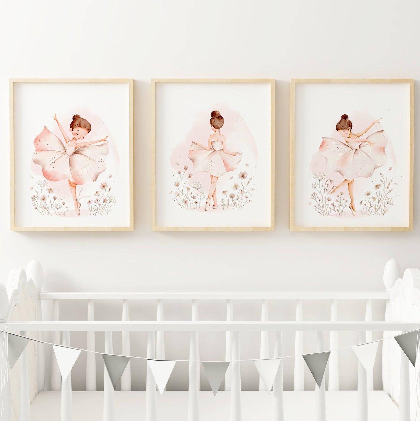 Lot de 3 Affiches Danseuse Étoile | Trio Posters Chambre Bébé Fille Aquarelle | Déco Murale Ballerine Rose Poudré Thème Danse Classique