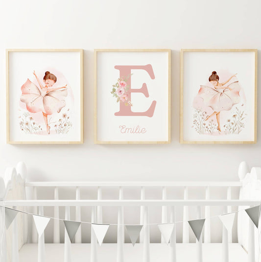 Lot 3 Affiches Chambre Fille Ballerine Danseuse Personnalisée Prénom – Galerie Murale Rose Poudré Cadeau Naissance Danse