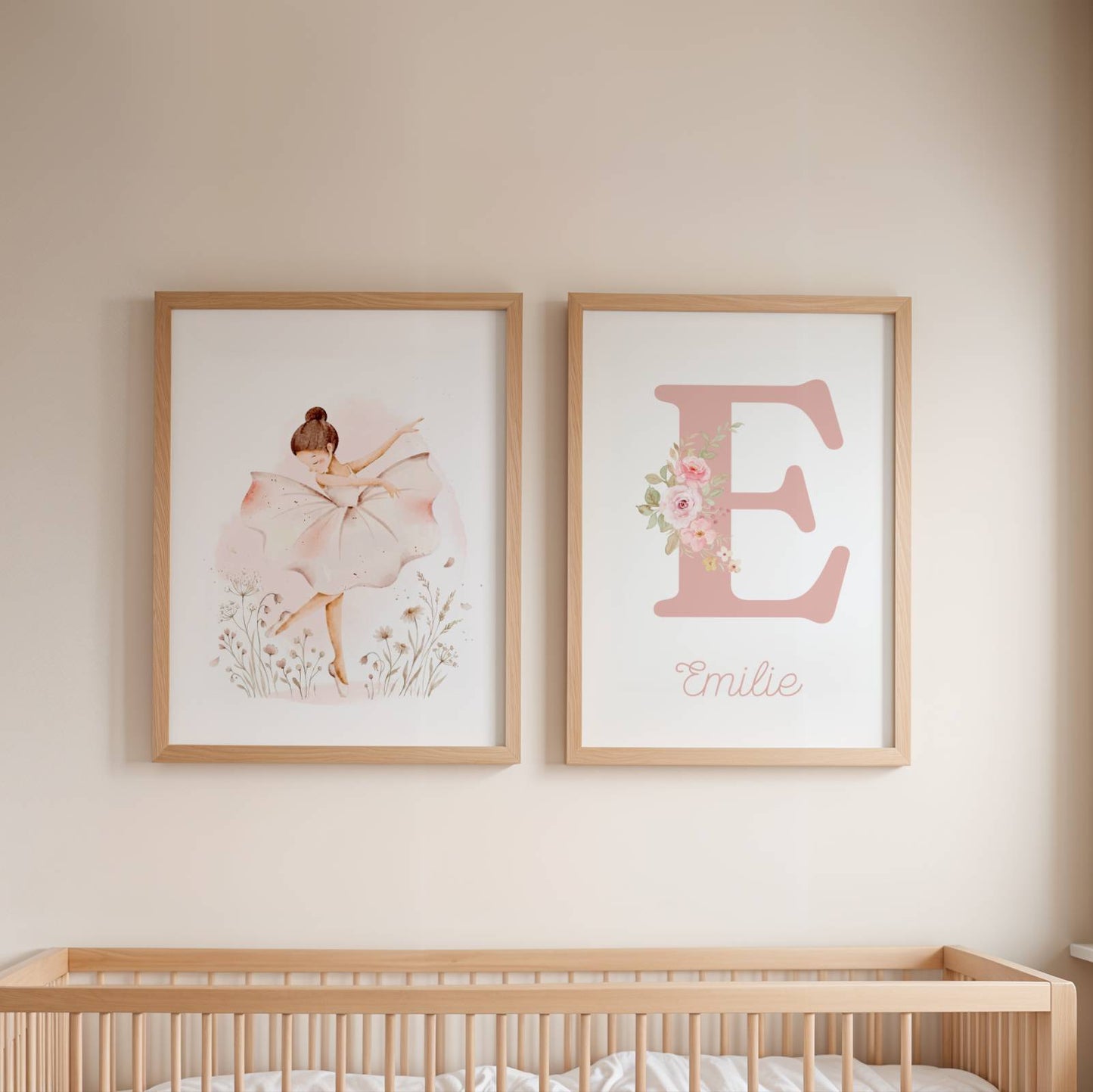 Affiche Danseuse Étoile Personnalisée Prénom | Trio Posters Chambre Bébé Fille Aquarelle | Déco Murale Rose Poudré Ballerine