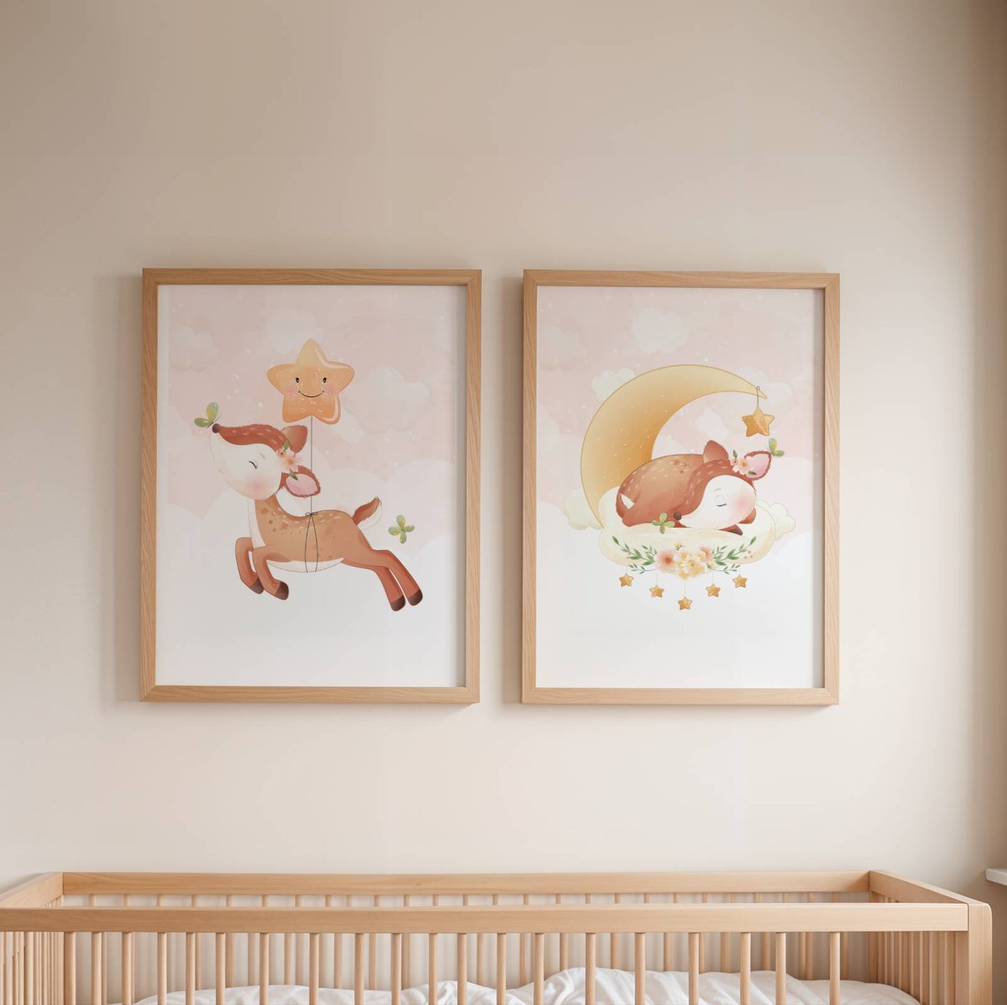 Lot 3 Affiches Chambre Enfant Biche Forêt Aquarelle – Galerie Murale Personnalisée Prénom Cadeau Naissance Fille - Image 3
