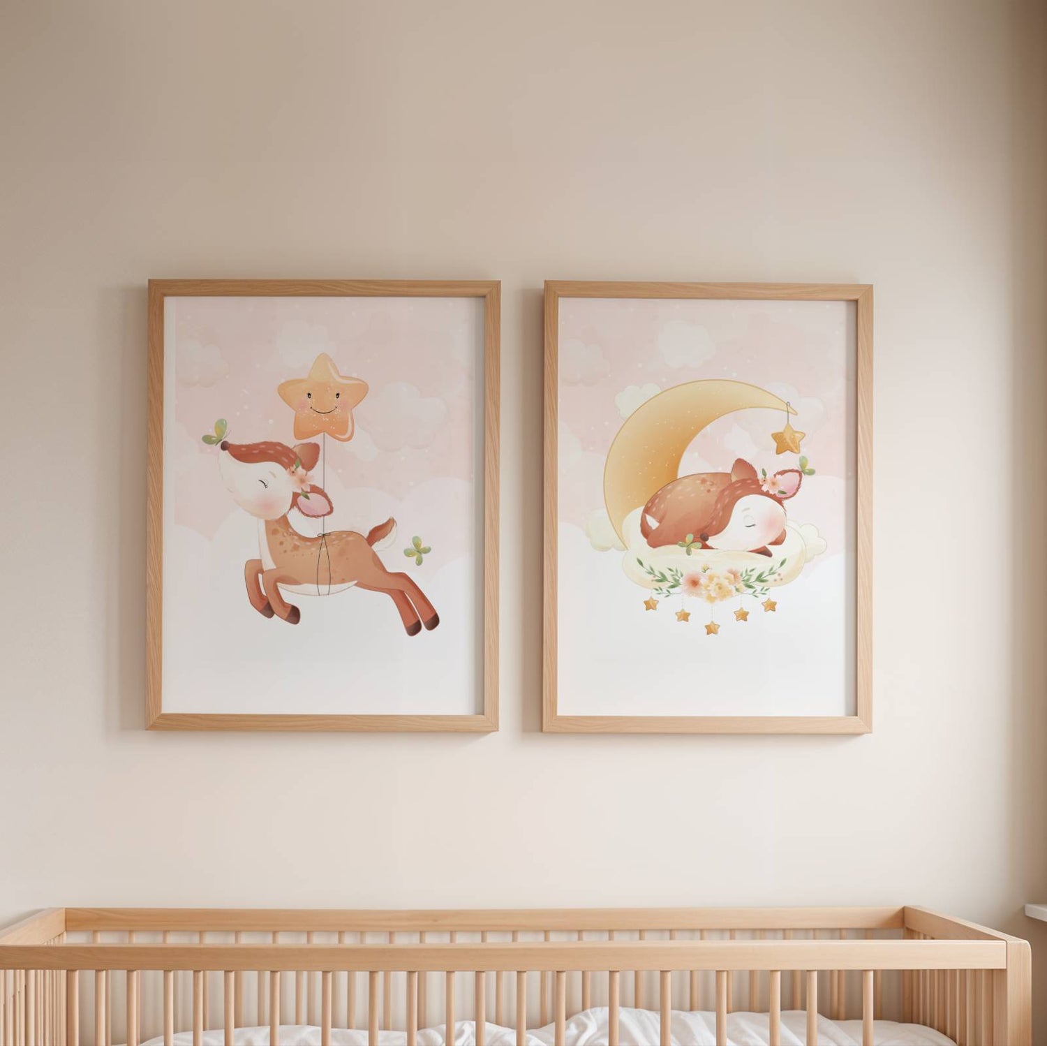 Lot 3 Affiches Chambre Enfant Biche Forêt Aquarelle – Galerie Murale Personnalisée Prénom Cadeau Naissance Fille - Image 3