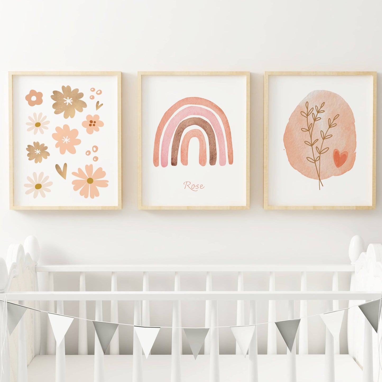 Lot 3 Affiches Chambre Enfant Bohème Fleurs Arc-en-Ciel Terracotta – Galerie Murale Bébé Cadeau Naissance Mixte - Image 2