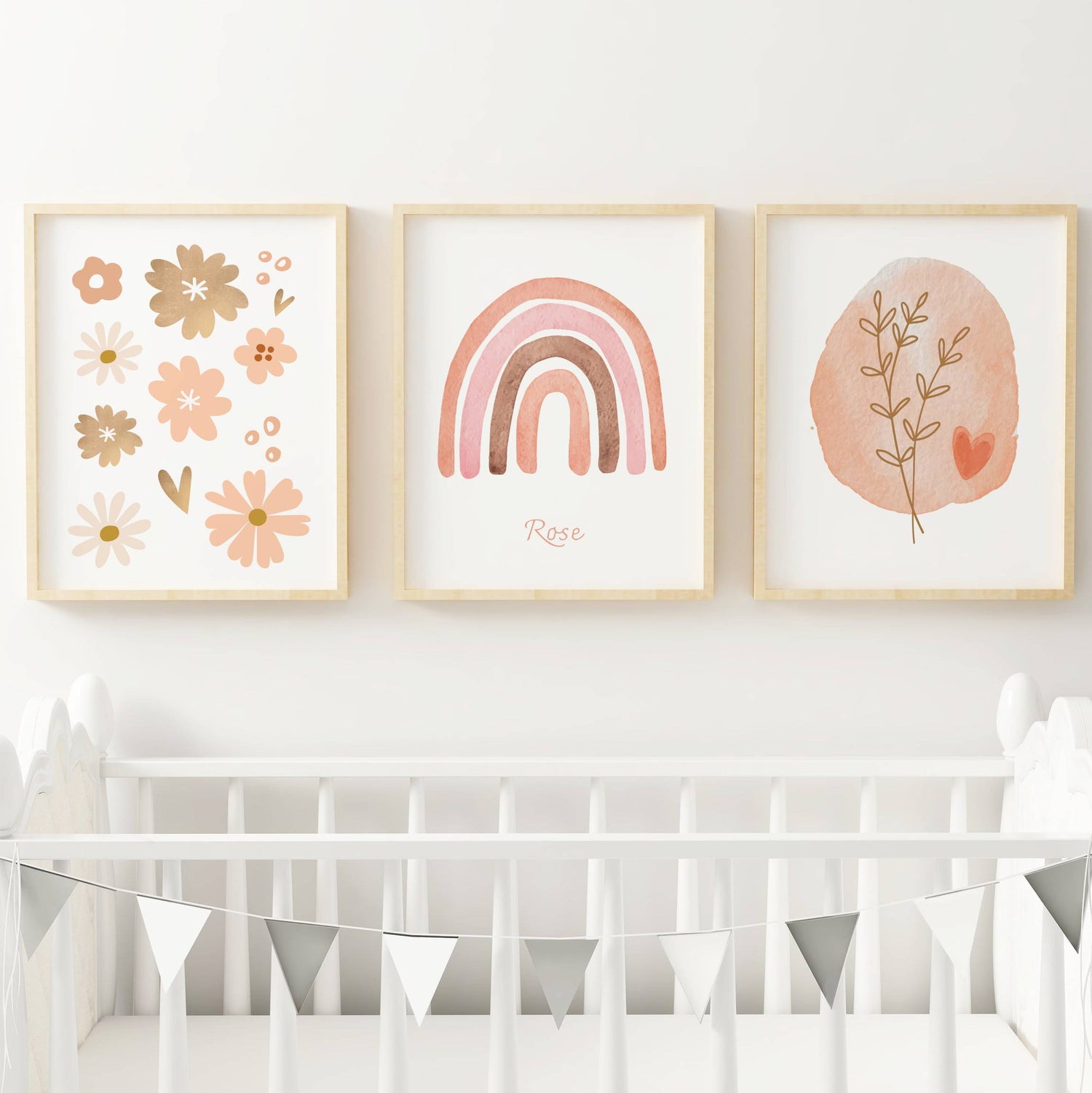 Lot 3 Affiches Chambre Enfant Bohème Fleurs Arc-en-Ciel Terracotta – Galerie Murale Bébé Cadeau Naissance Mixte - Image 2