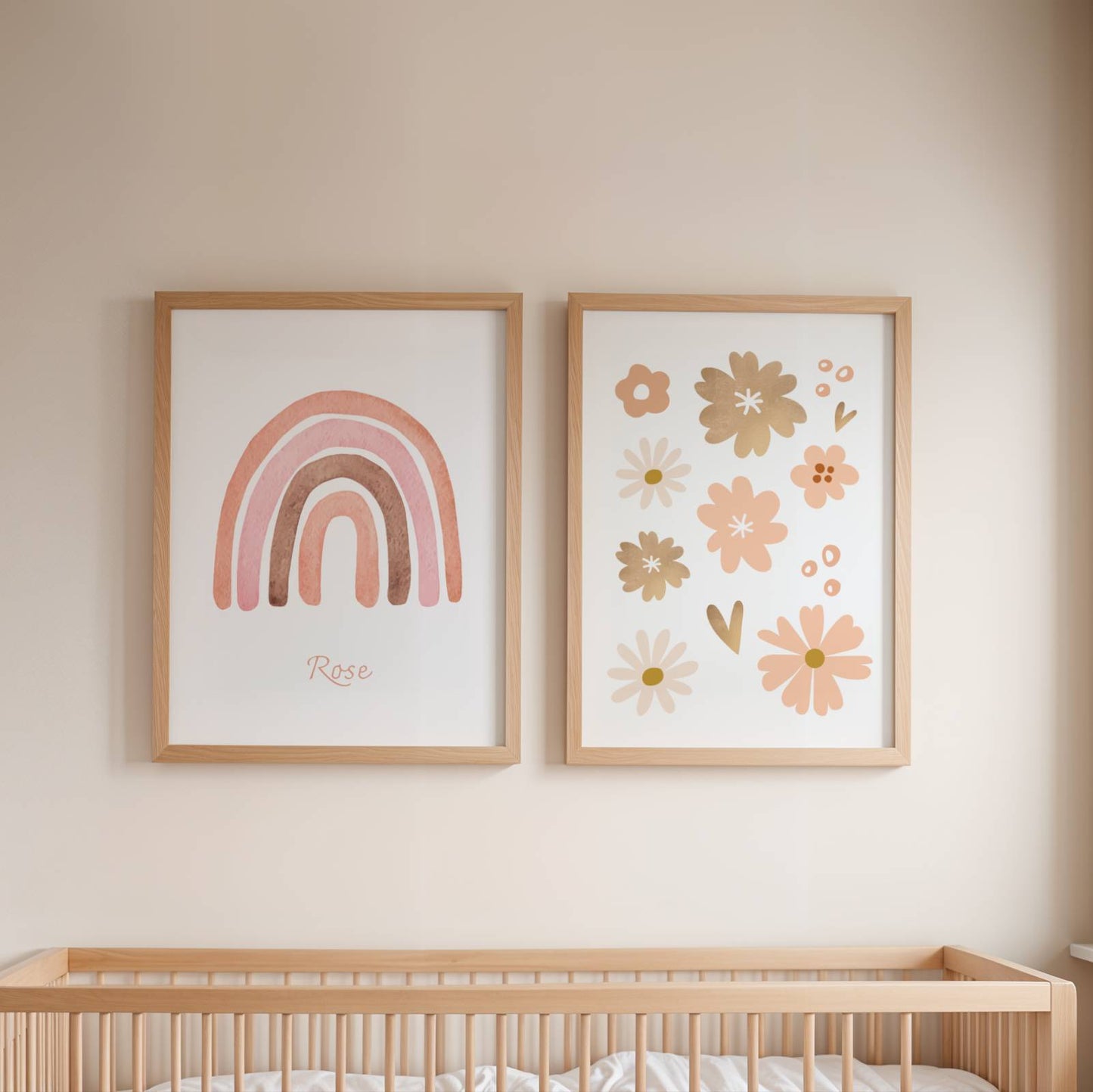 Lot 3 Affiches Chambre Enfant Bohème Fleurs Arc-en-Ciel Terracotta – Galerie Murale Bébé Cadeau Naissance Mixte - Image 3