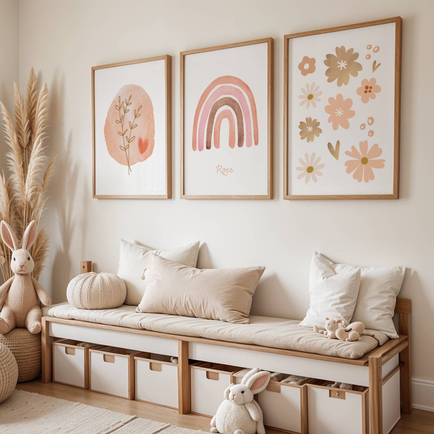 Lot 3 Affiches Chambre Enfant Bohème Fleurs Arc-en-Ciel Terracotta – Galerie Murale Bébé Cadeau Naissance Mixte - Image 1