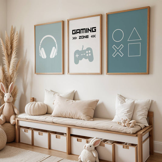 Trio d'affiches gaming couleur pour chambre ado – poster joystick personnalisé – cadeau gamer original