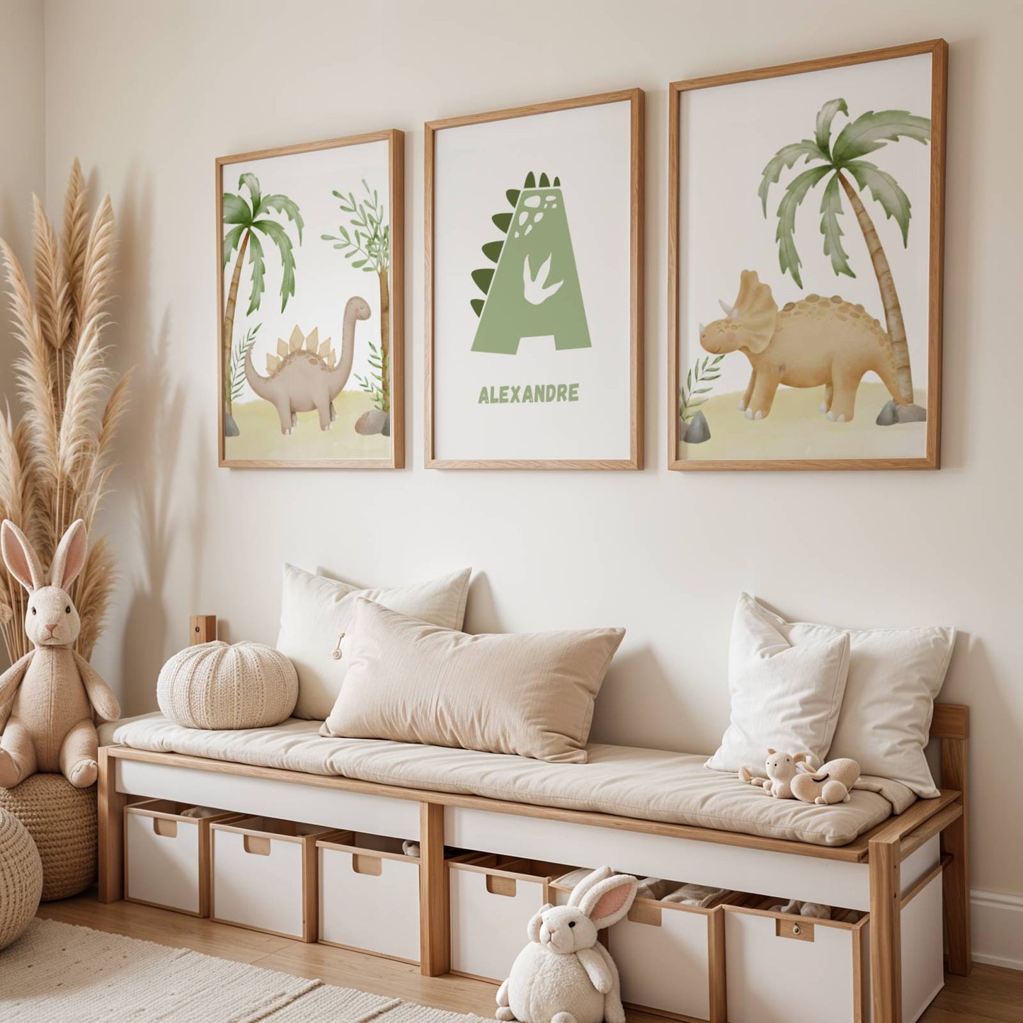 Set de 3 Affiches Dinosaure Enfant - Décoration Chambre Dinosaure Aquarelle